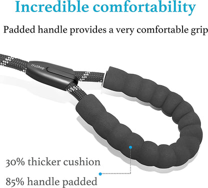Durable Slip Lead Dog Leash with Padded Handle and Highly Reflective Threads, No Pull Dog Training Leash, (3/8" X 6 FT, Black)