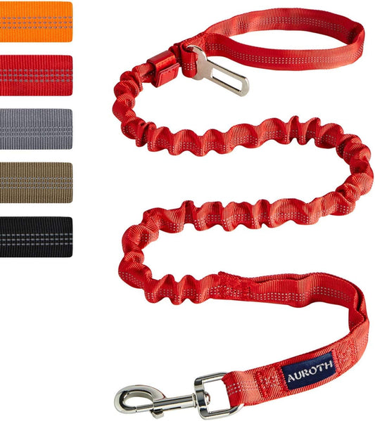 Heavy Duty Bungee Dog Leash for Large Breeds - 6FT with 2 Padded Handles, Shock Absorption, No Pull Training, Red