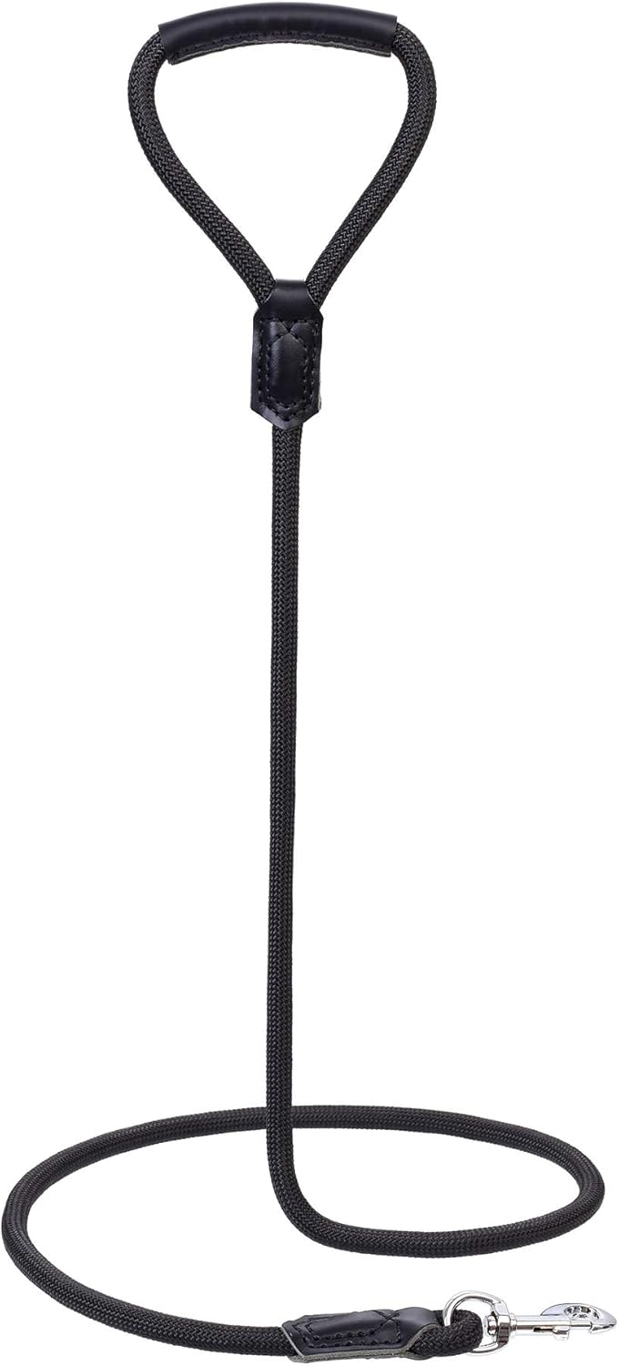 | Premium Leather Dog Leash | Strong Rope Leash | Leather Handle | Zinc Alloy Strong Clasp | Small Medium Large Dogs | 4/5/6 Feet(Black, 48 Inch (Pack of 1))