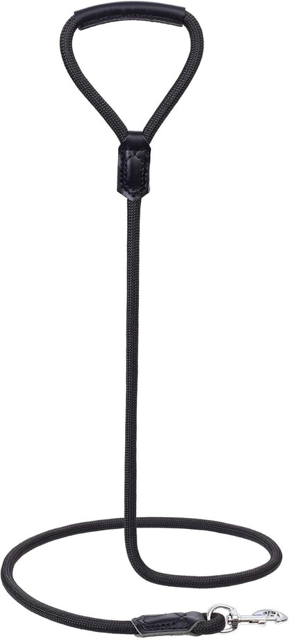 | Premium Leather Dog Leash | Strong Rope Leash | Leather Handle | Zinc Alloy Strong Clasp | Small Medium Large Dogs | 4/5/6 Feet(Black, 48 Inch (Pack of 1))