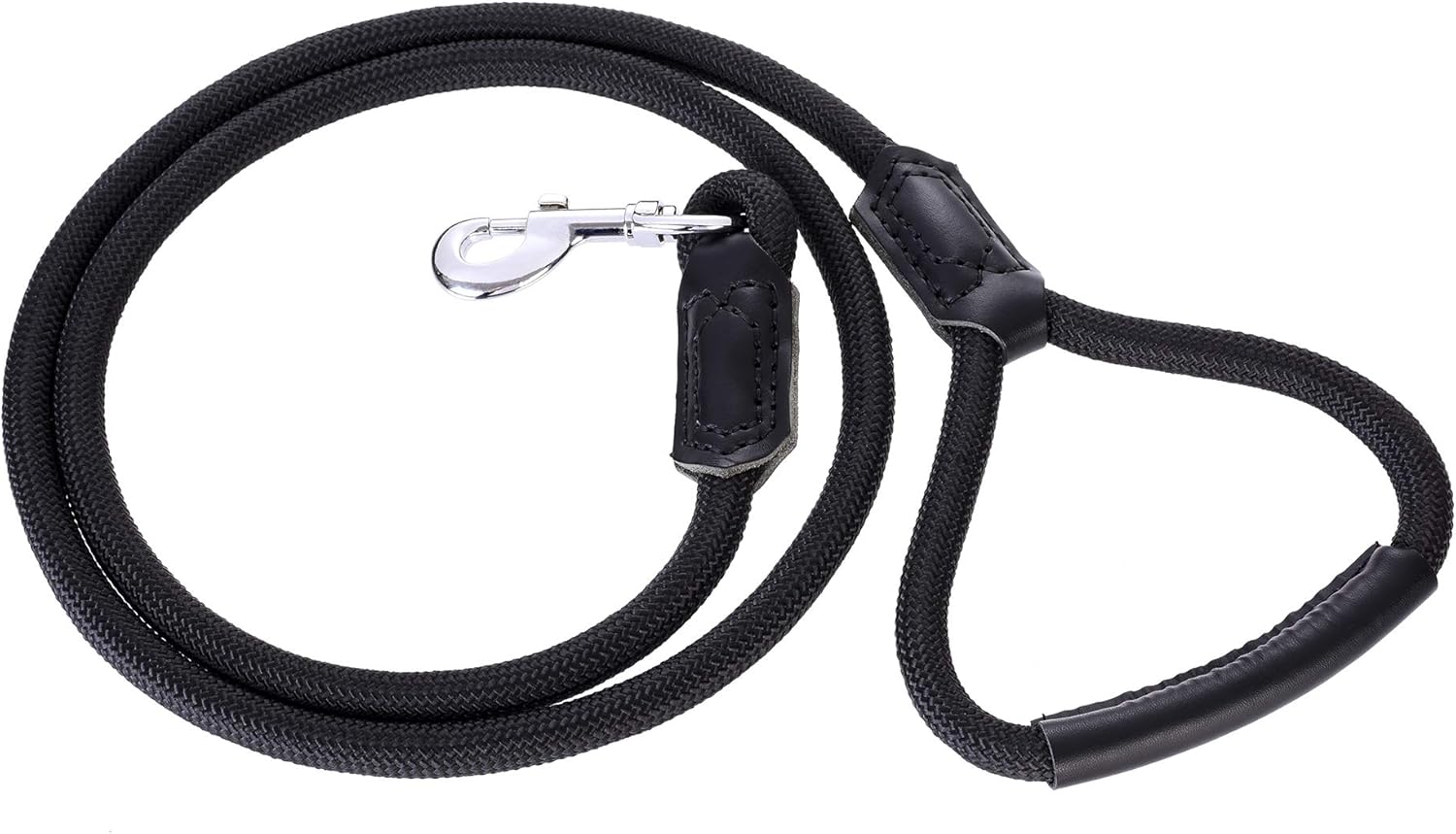 | Premium Leather Dog Leash | Strong Rope Leash | Leather Handle | Zinc Alloy Strong Clasp | Small Medium Large Dogs | 4/5/6 Feet(Black, 48 Inch (Pack of 1))