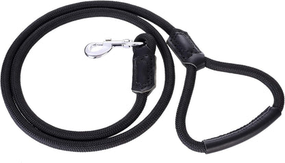 | Premium Leather Dog Leash | Strong Rope Leash | Leather Handle | Zinc Alloy Strong Clasp | Small Medium Large Dogs | 4/5/6 Feet(Black, 48 Inch (Pack of 1))