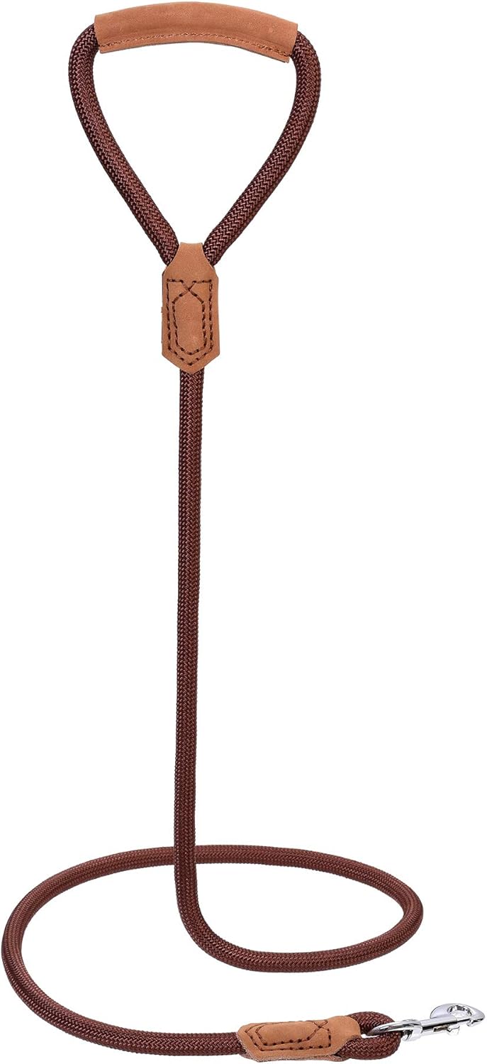 | Premium Leather Dog Leash | Strong Rope Leash | Leather Handle | Zinc Alloy Strong Clasp | Small Medium Large Dogs | 4/5/6 Feet(Dark Brown, 48 Inch (Pack of 1))