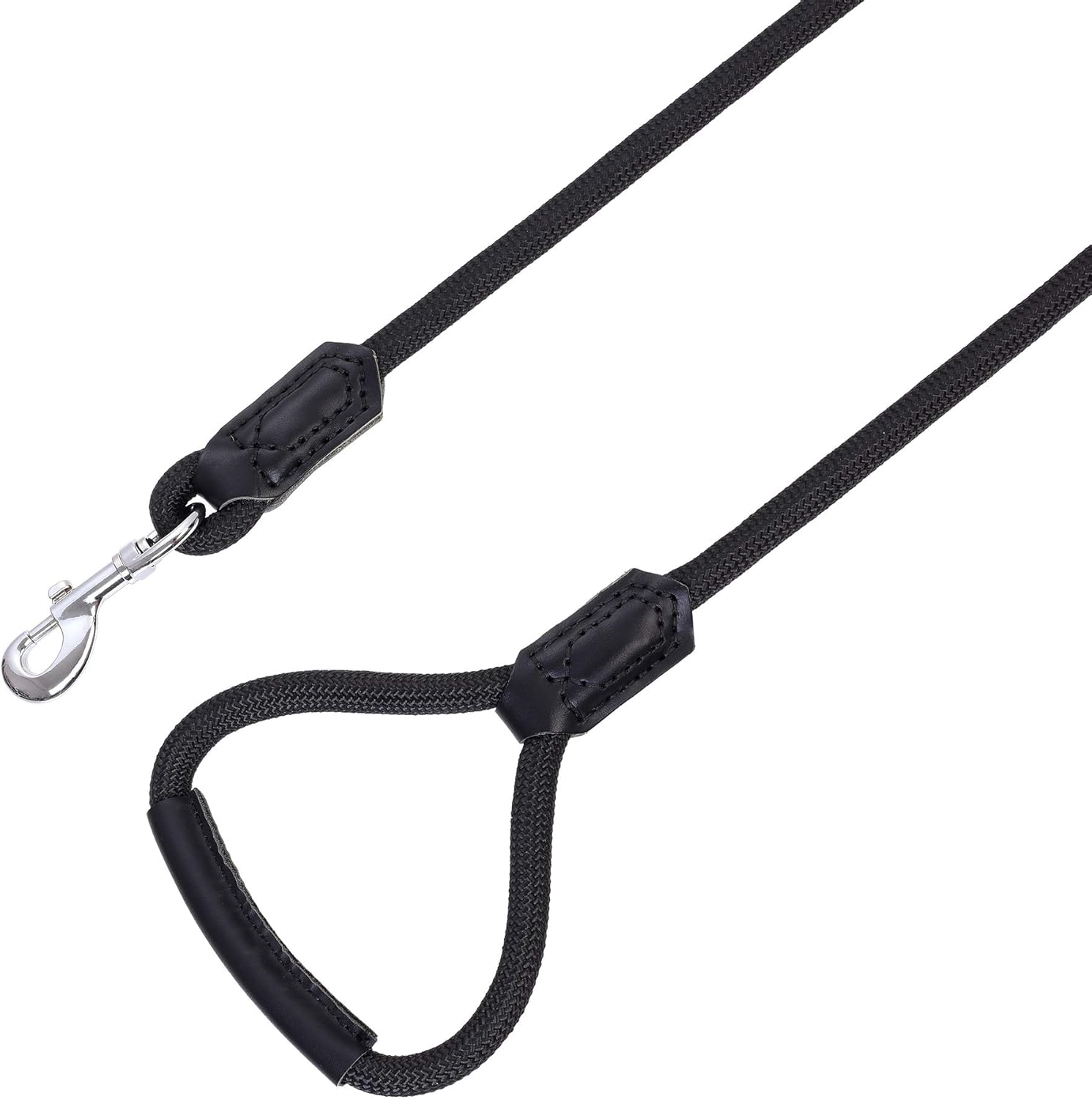 | Premium Leather Dog Leash | Strong Rope Leash | Leather Handle | Zinc Alloy Strong Clasp | Small Medium Large Dogs | 4/5/6 Feet(Black, 48 Inch (Pack of 1))