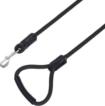 | Premium Leather Dog Leash | Strong Rope Leash | Leather Handle | Zinc Alloy Strong Clasp | Small Medium Large Dogs | 4/5/6 Feet(Black, 48 Inch (Pack of 1))