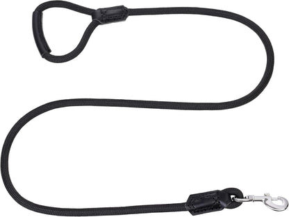 | Premium Leather Dog Leash | Strong Rope Leash | Leather Handle | Zinc Alloy Strong Clasp | Small Medium Large Dogs | 4/5/6 Feet(Black, 48 Inch (Pack of 1))