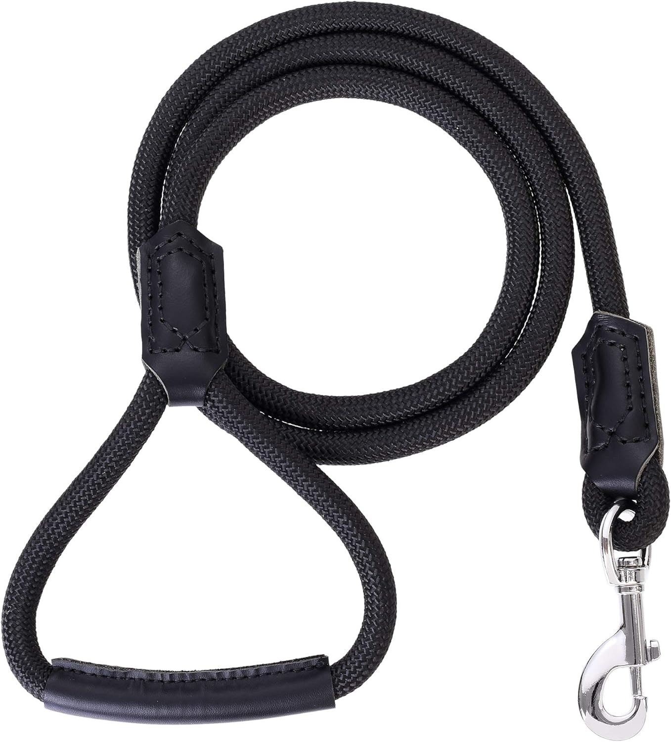 | Premium Leather Dog Leash | Strong Rope Leash | Leather Handle | Zinc Alloy Strong Clasp | Small Medium Large Dogs | 4/5/6 Feet(Black, 48 Inch (Pack of 1))