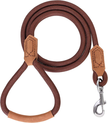 | Premium Leather Dog Leash | Strong Rope Leash | Leather Handle | Zinc Alloy Strong Clasp | Small Medium Large Dogs | 4/5/6 Feet(Dark Brown, 48 Inch (Pack of 1))