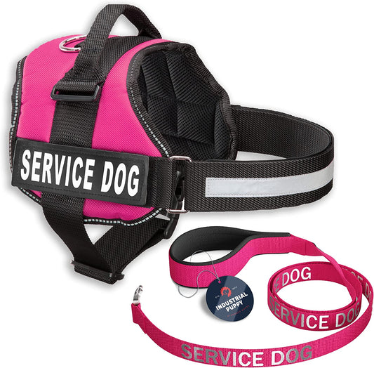 Service Dog Vest with Hook and Loop Straps and Matching Service Dog Leash Set - Harnesses from XXS to XXL - Harness Features Reflective Patch and Comfortable Mesh Design