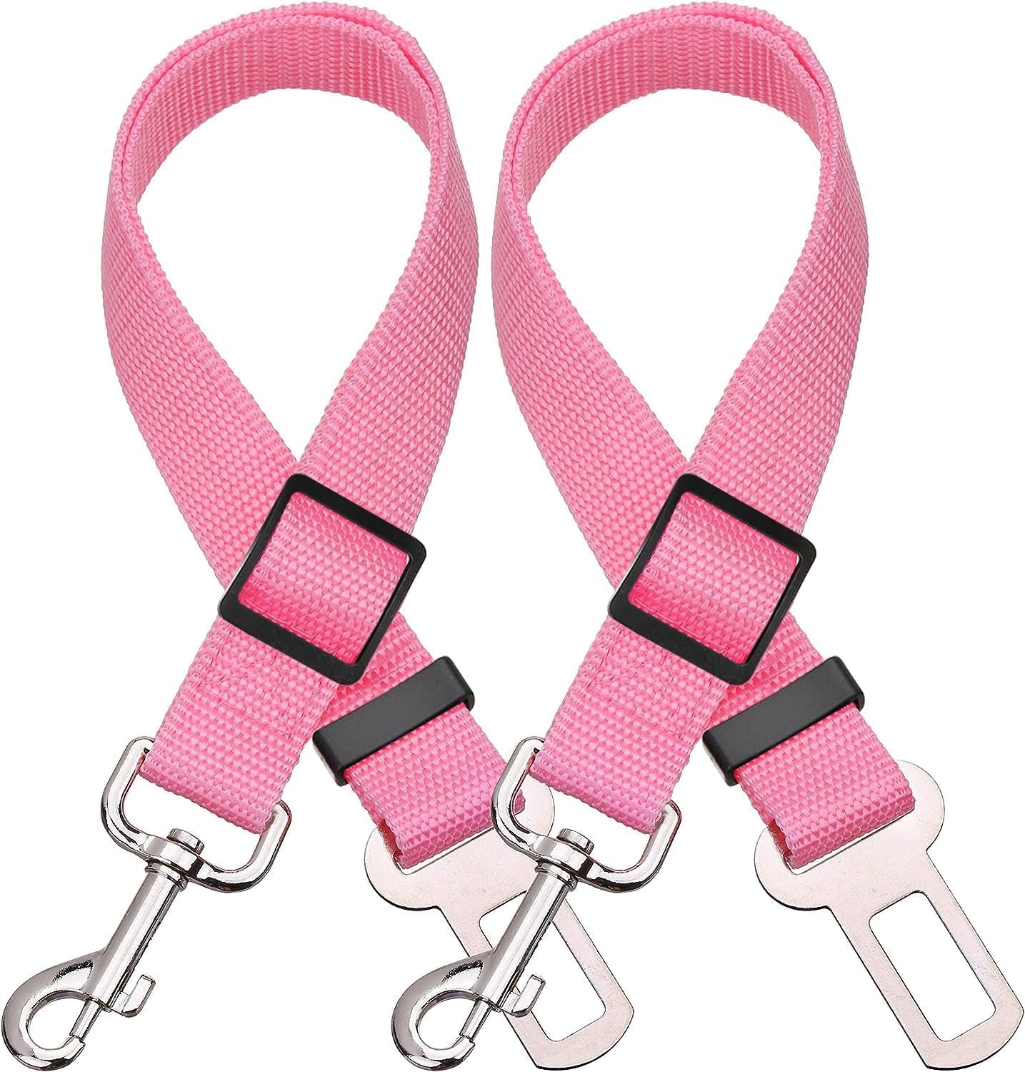 2 Packs Adjustable Length Pet Dog Cat Car Seat Belt Pet Seat Belt Pet Accessories for Dogs Cats and Pets (Pink)