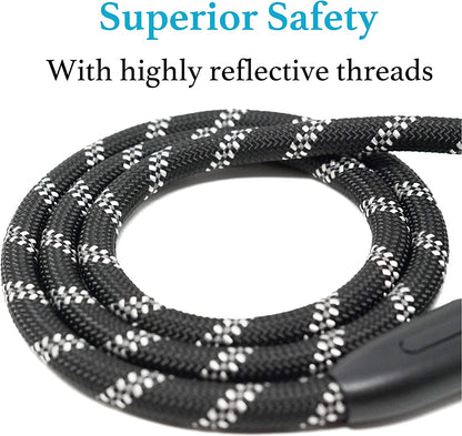 Durable Slip Lead Dog Leash with Padded Handle and Highly Reflective Threads, No Pull Dog Training Leash, (3/8" X 6 FT, Black)